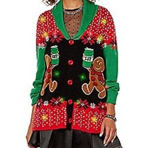 Get Lit Light-Up Gingerbread Christmas Cardigan Sweater Sz Large